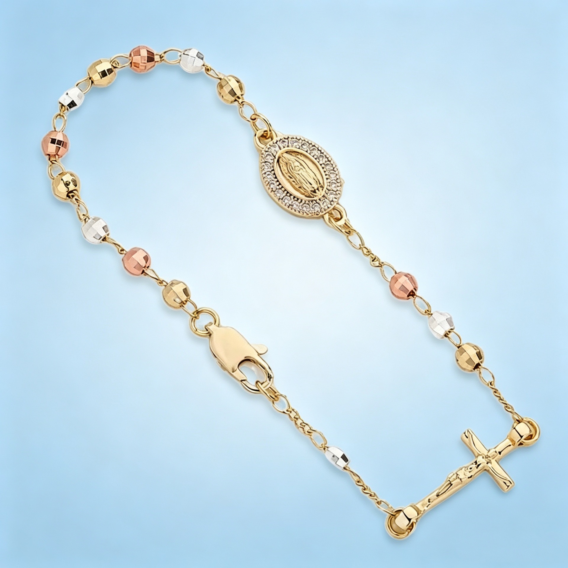 Cross-Border Hot-Selling Cross-Shaped Diamond-Encrusted Bead Chain Bracelet for Women, Color-Preserving, Full of Diamonds, Colorful, Light Luxury, High-End Feel, Fashionable Gift for Women