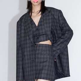 黑灰格纹 流苏毛边西装套装 女秋设计感马甲半身裙三件套