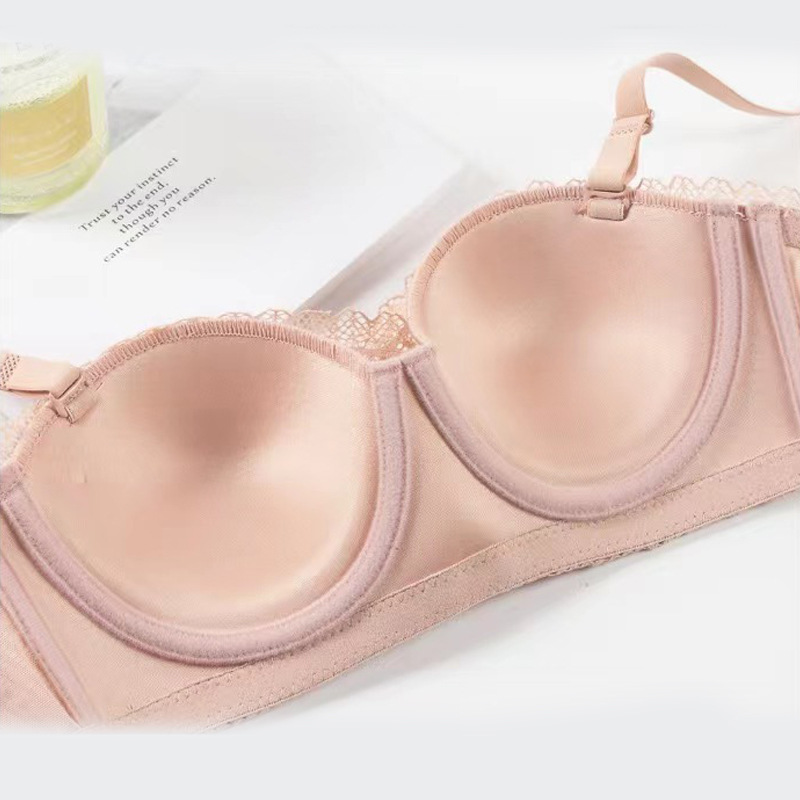1/2 taza de ropa interior de tipo pecho, malla transpirable, borde de encaje sexy, sujetador de hombro de mujer, correa de hombro desmontable, soporte superior image 4