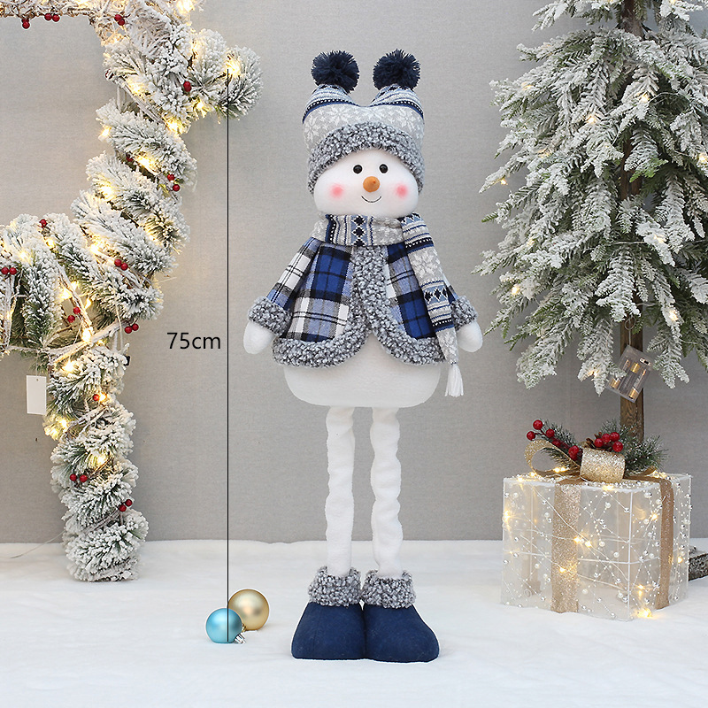 Transfronteriza nueva Navidad Azul muñeco de nieve retráctil muñeca Lei Feng sombrero de tela muñeco de nieve muñeca decoración de la ventana adornos