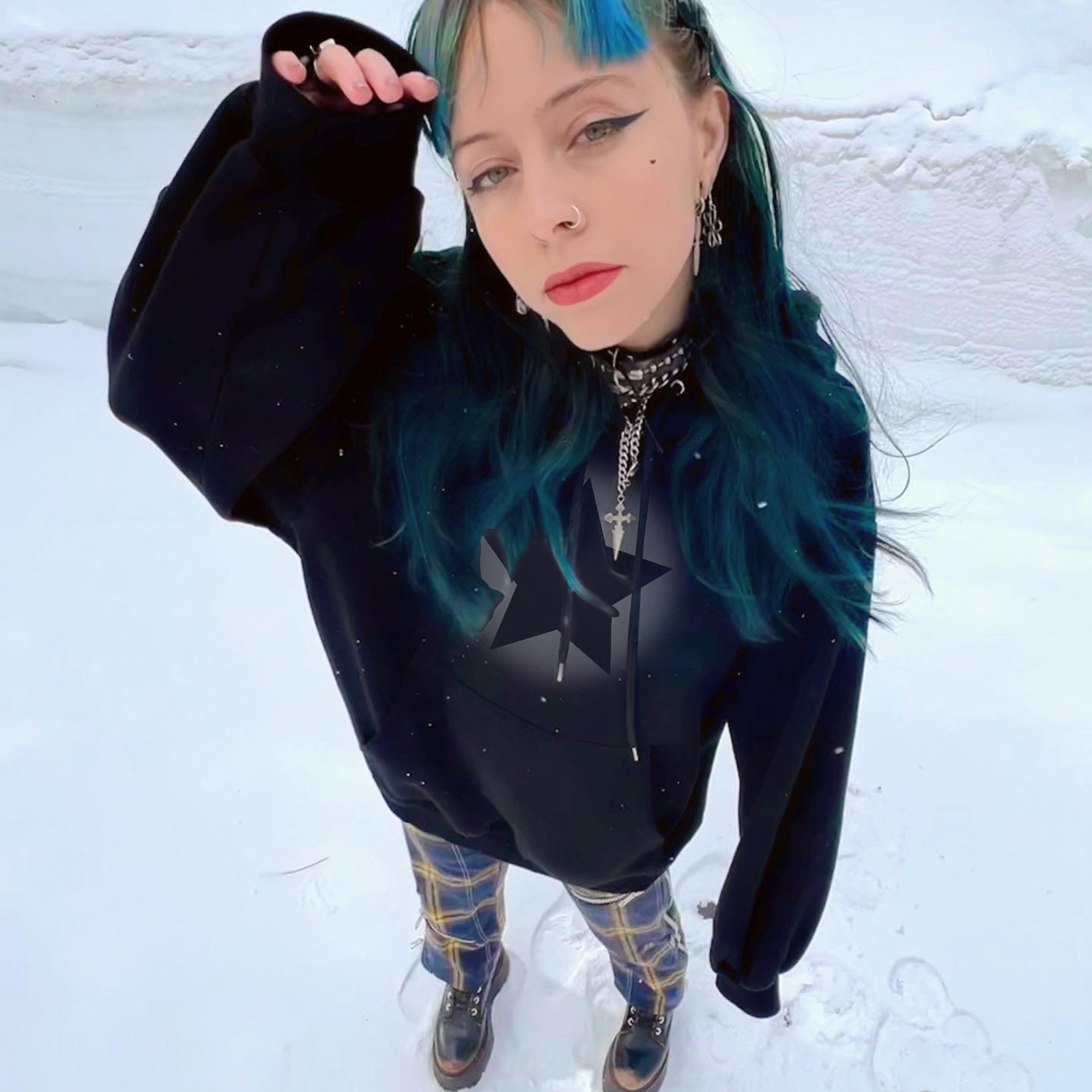 Felpa con cappuccio personalizzata con stampa a stella a cinque punte per donna Autunno 2022, nuova tasca, manica lunga, casual_voghion.com