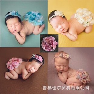 Newborn Photography Clothing Full Moon Photograph Hair with Round Flower Mat Baby Moon Photo Photography Clothing