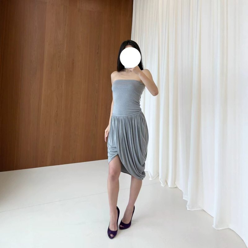26 New Styles of Tulip Tube Top Dress with Three Ways to Wear, Medium Length Skirt, Floral Gray/Black