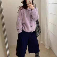 复古学院风百搭简约韩系针织开衫女秋冬新款圆领宽松厚款外套毛衣