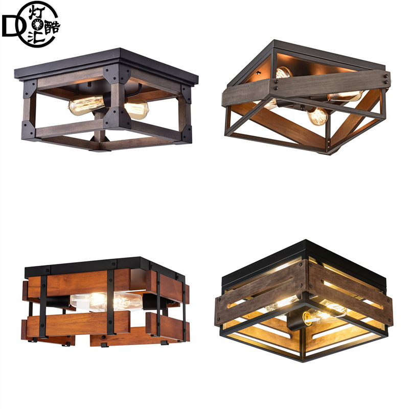 Cross-border Amazon farmhouse restaurant American creative ceiling lamp retro wood art industrial style bedroom kitchen island lamps