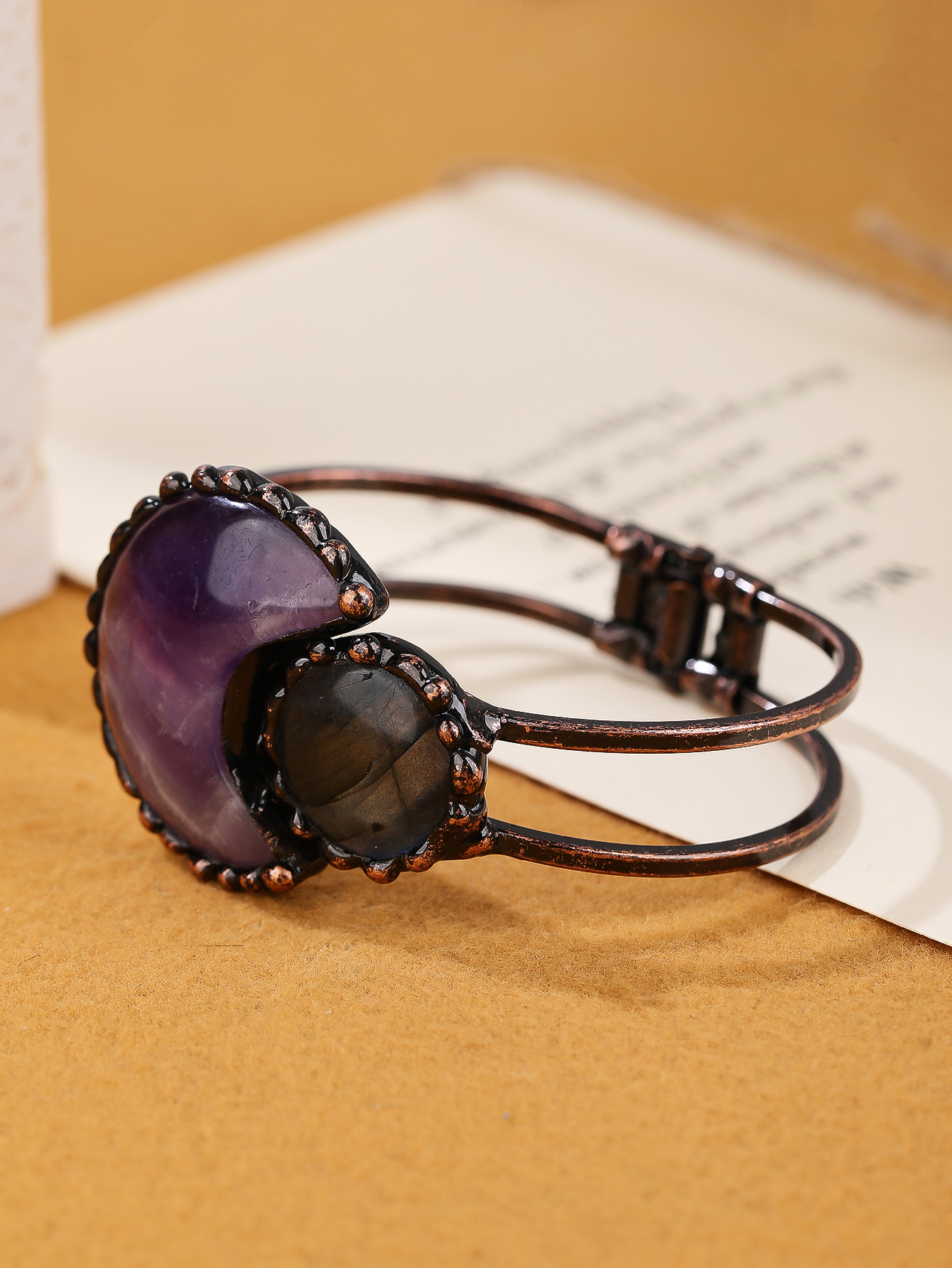 48g Weight Copper Pendant Material Natural Stone, Crystal Inlay Material Bangle Classification Copper Chain Material 1 Piece Quantity Daily Occasion Copper Material Round, Moon Pattern All Seasons Season Women's Gender Handmade, Inlay Design Retro Style Wholesale Jewelry Retro Round Moon Copper Natural Stone Crystal Handmade Inlay Bangle 9