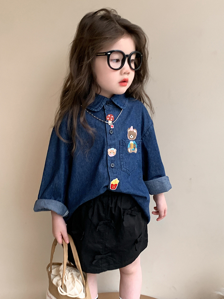 Camisas de vaqueros de niñas primavera y otoño 2025 nuevos niños vestidos con chaqueta de bebé extranjero camisa de primavera