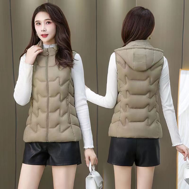2025 New Ultra-Light down Cotton Vest Women's Short Vest Winter Slim Large Size Multi-Pocket Waistoutwear Mom's Jacket