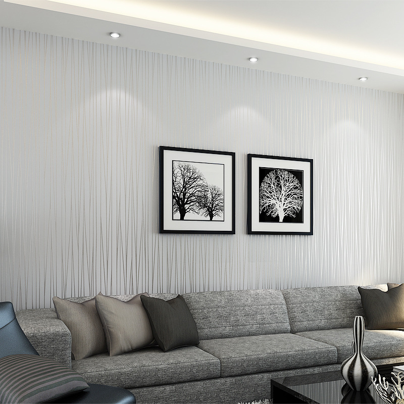 Modern minimalist silver gray striped non-woven wallpaper self-adhesive bedroom living room plain color renovation with adhesive stickers