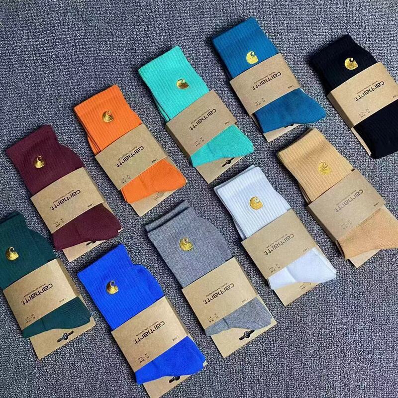 Carhartt Embroidered Cotton Socks for Men and Women, Solid Color Sports and Leisure Socks, Sweat-Absorbent and Breathable Carhartt Long Sports Cotton Socks