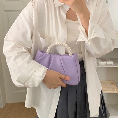High-end textured cloud bag 2024 summer fashion fairy pearl wrist trend handbag crossbody pleated bag for women