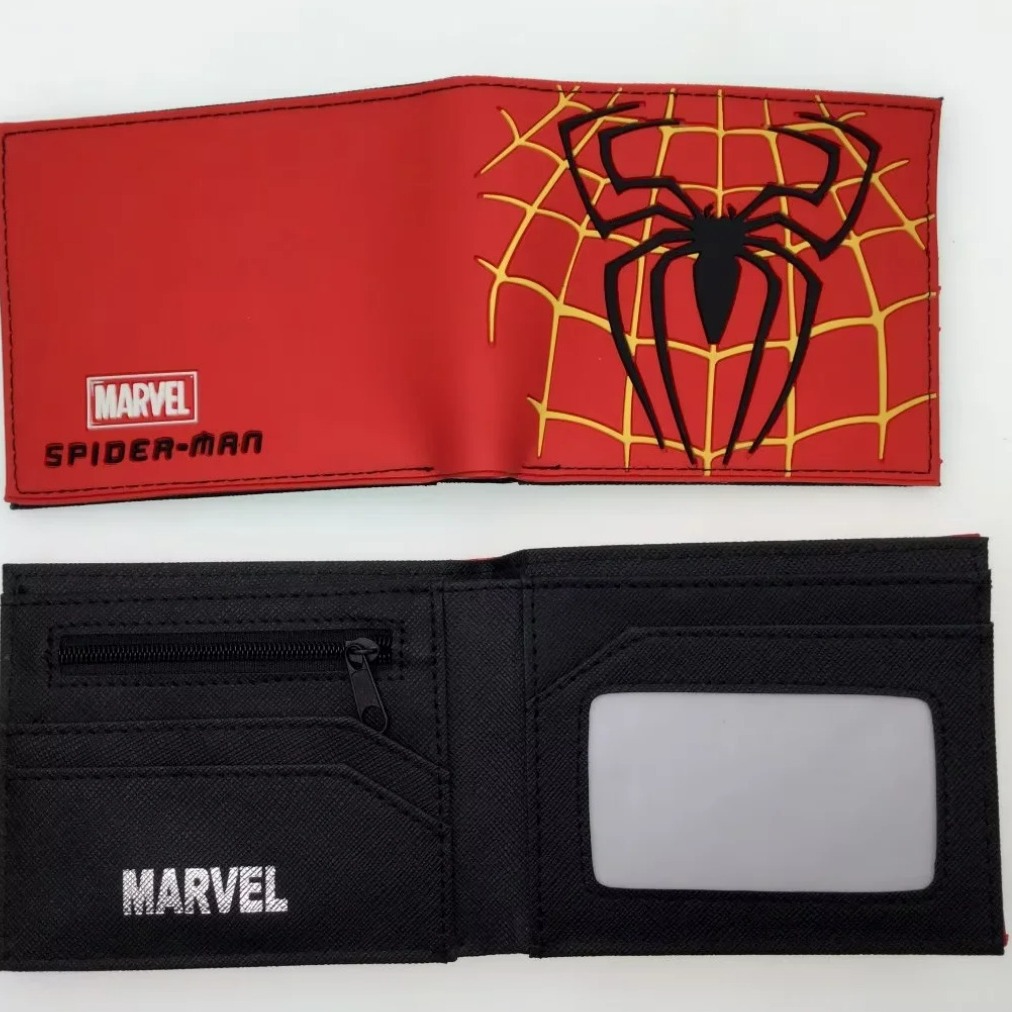 Monedero de cuero con parche metálico en relieve de Spider-Man, billetera para estudiantes y superhéroes