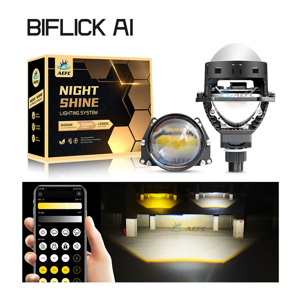 New APP control 3-inch lens BILED projector LED dual-light lens H4 H7 H11 universal three-color