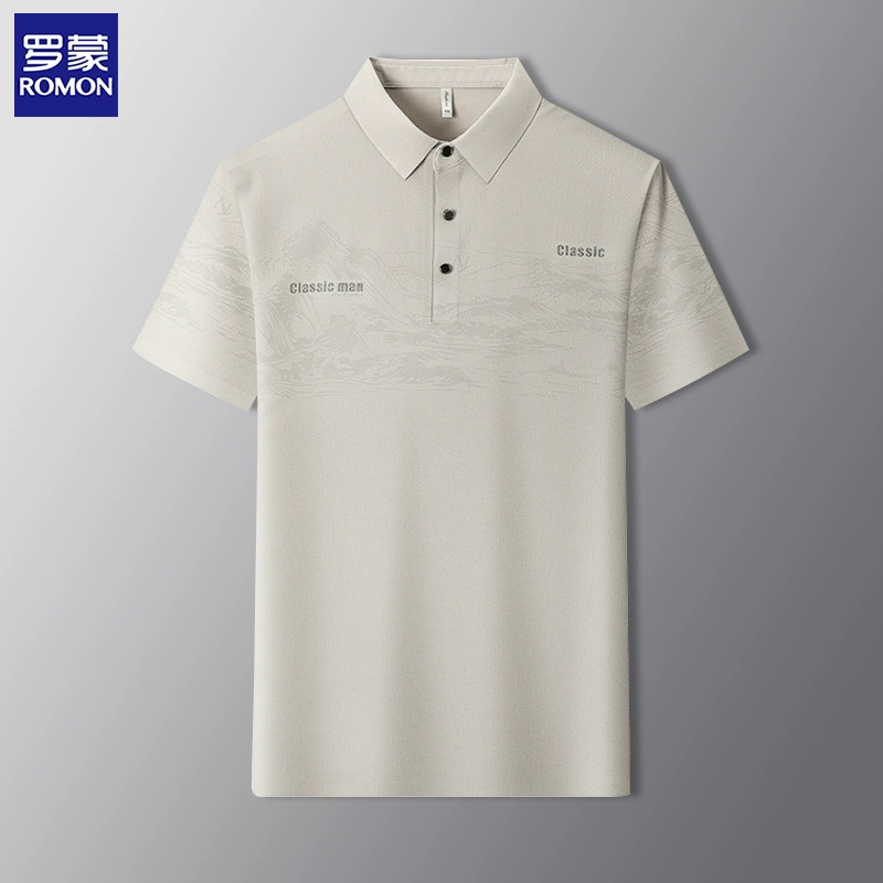 Мужская летняя повседневная футболка Romon с короткими рукавами для папы среднего и пожилого возраста, мужская новая быстросохнущая футболка из ледяного шелка с лацканами