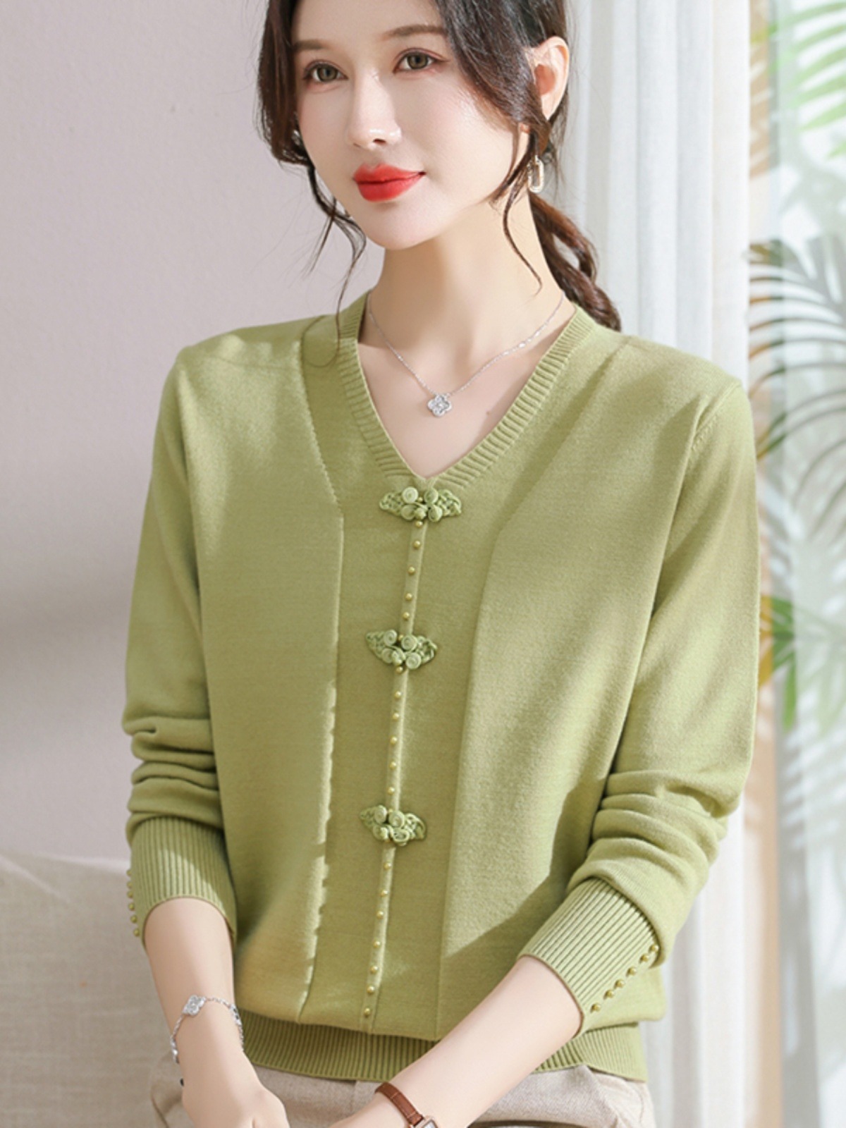 E5894 810K ÁO LEN NỮ TAIRYA ÁO LEN MÙA XUÂN THU ĐÔNG TRUNG NIÊN CỔ CHỮ V THỜI TRANG NỮ G03 SẢN PHẨM MỚI