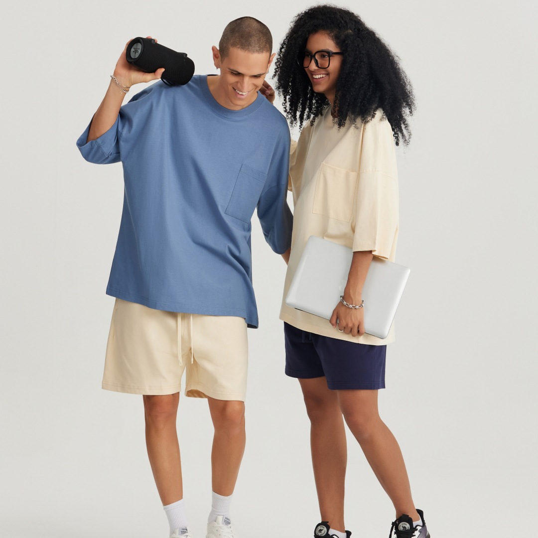 Ropa de hombre LVLV | Algodón pesado transfronterizo ancho fuera del hombro Bolsillo de manga de 5 puntos High Street Camiseta de marca de moda de comercio exterior ancho T