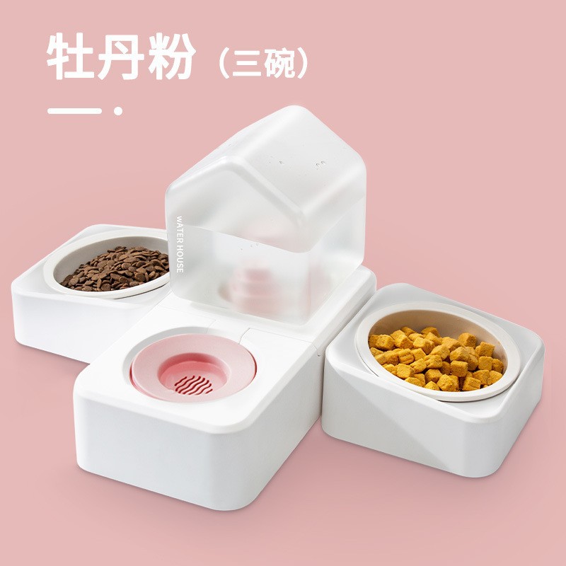 Agua Sala de tres cuencos perro tazón de cerámica alimentador de mascotas fuente de consumo mediano y pequeño perro gato perro cuenca suministros para mascotas