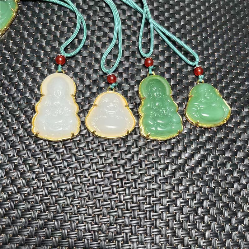 仿碧玉金镶玉吊坠仿翡翠和田玉白玉观音佛挂件会销地摊直播饰品项