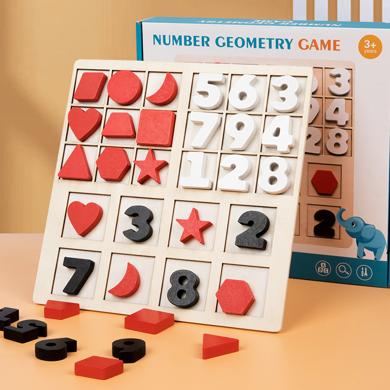Educación temprana de los niños cognición gráfica digital igual geométrica juego de rompecabezas juego de mesa juego de pensamiento lógico juguete de madera