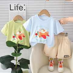 小童透氣薄款短袖套裝2024夏季新款兒童休閒圓領t恤上衣休閒短褲