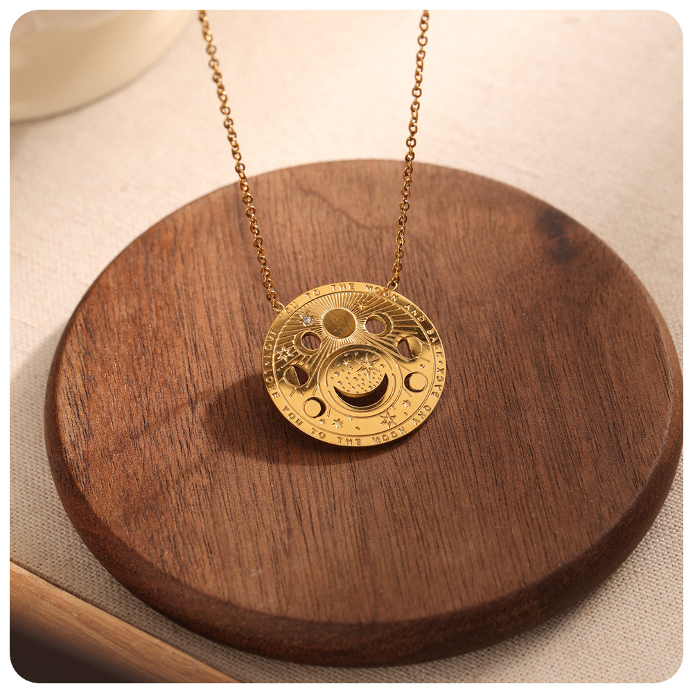 Simple Style Style PVD Coated Real Gold Plated Constellation 304 Stainless Steel Simple Style Waterproof Non Tarnish 304 Stainless Steel Pendant Necklace