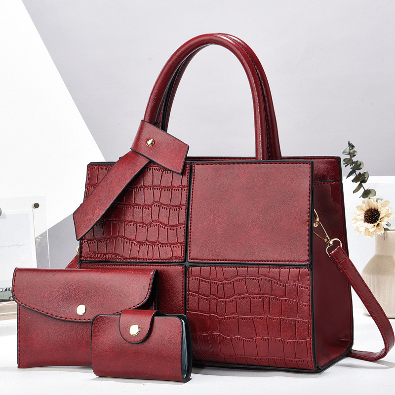 Bolsas de tres piezas, bolsas de moda de gran capacidad, bolsas de hombro, bolsas transfronterizas, bolsas de empalme con patrón de cocodrilo, atmósfera