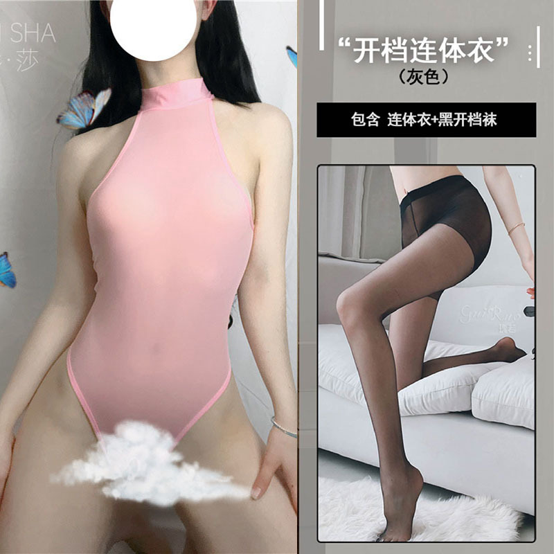 (핑크) 점프수트 + 블랙 오픈 스타킹