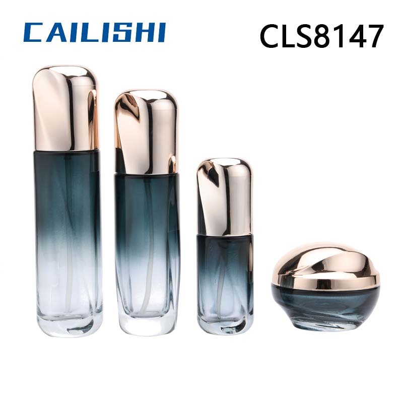 现货套装瓶玫瑰金外罩白色泵头异形瓶抖音套装化妆护肤玻璃瓶黑色