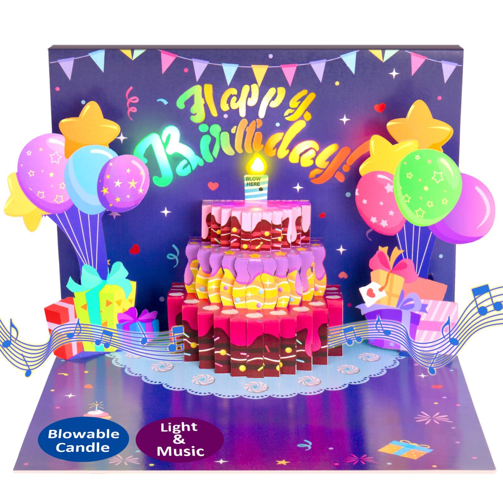 定制3D灯光音乐生日贺卡可吹LED蜡烛立体贺卡高级感生日礼物卡片