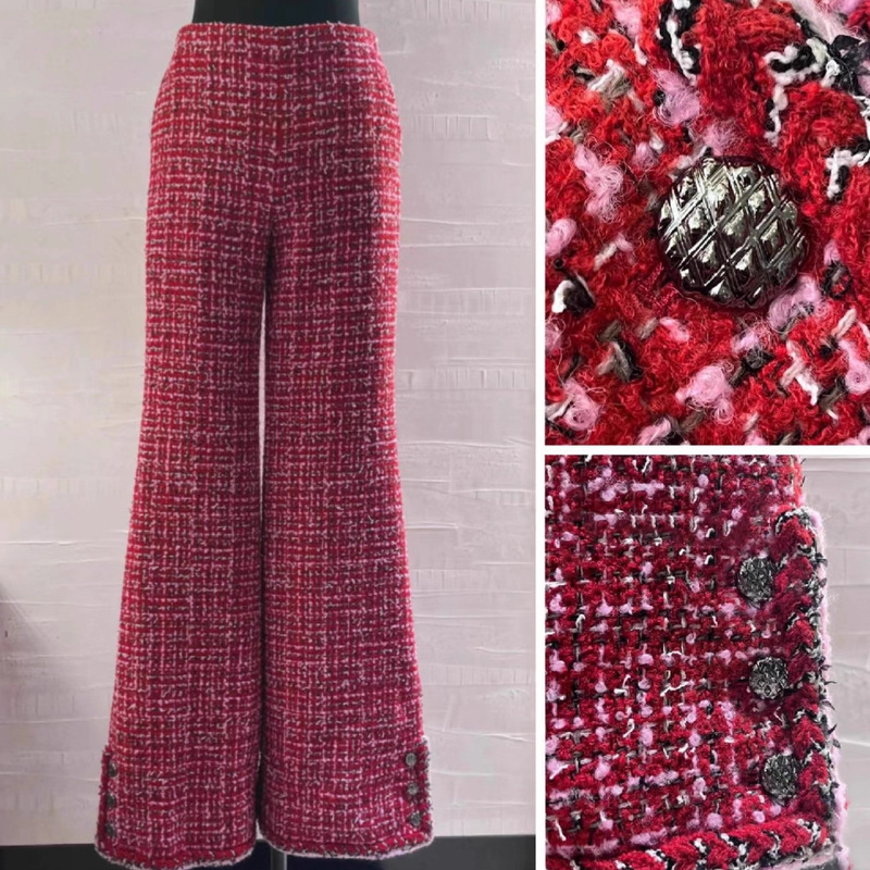 25K Autumn and Winter New Chinese Red Women's Wool Blended Wool Slit Casual Pants with Silk Lining 91032-2