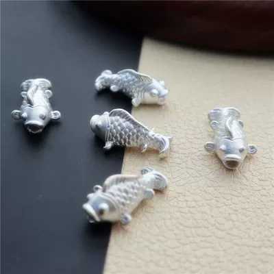 Year after Year, There Are Fish 3D Pure Silver 999 Hard Silver Bracelet Accessories DIY Handmade Hand Rope Beads Separated Beads Braided Rope Carp Silver Ornaments