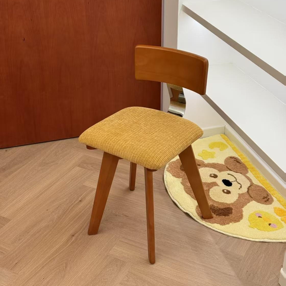 Vintage Dining Chair with Solid Wood Backrest, Wabi-Sabi Style Stool, Designer High-End French Retro Large g Chair