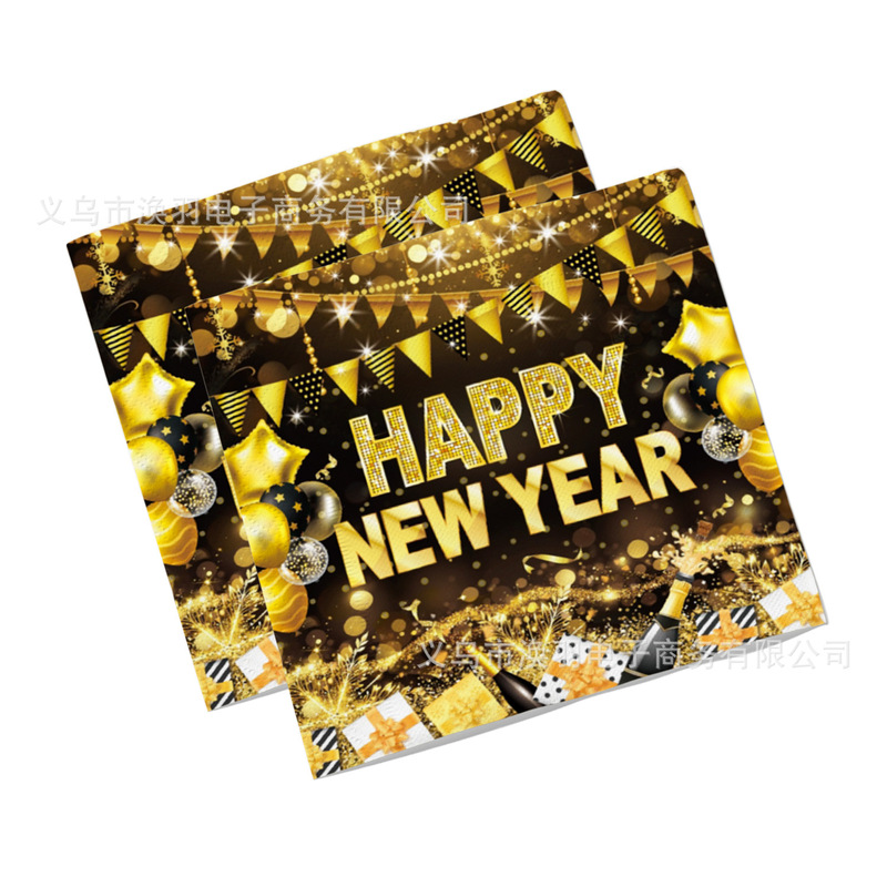 【现货】2026新款黑金新年元旦主题派对纸巾一次性印花餐巾纸厂家|undefined