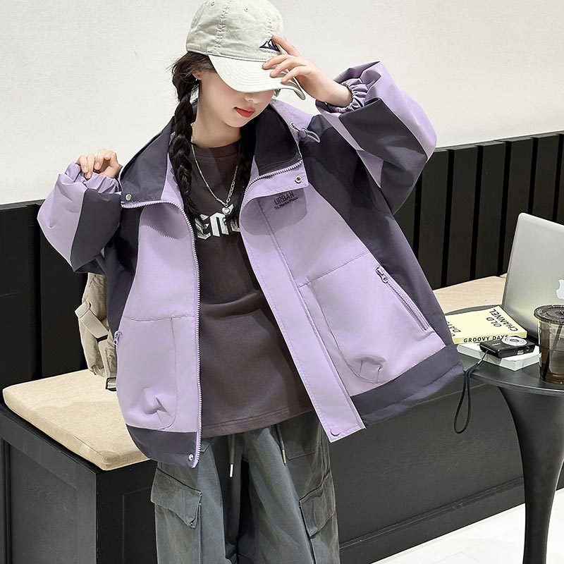 童装跨境2025春秋新款女童韩版洋气三色拼接冲锋衣中大儿童外套潮|undefined