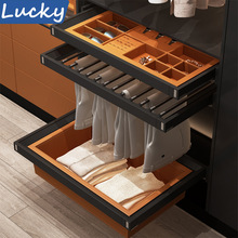 拉克衣柜衣帽间多功能阻尼推拉裤架饰品盒收纳衣柜拉篮含轨道五金