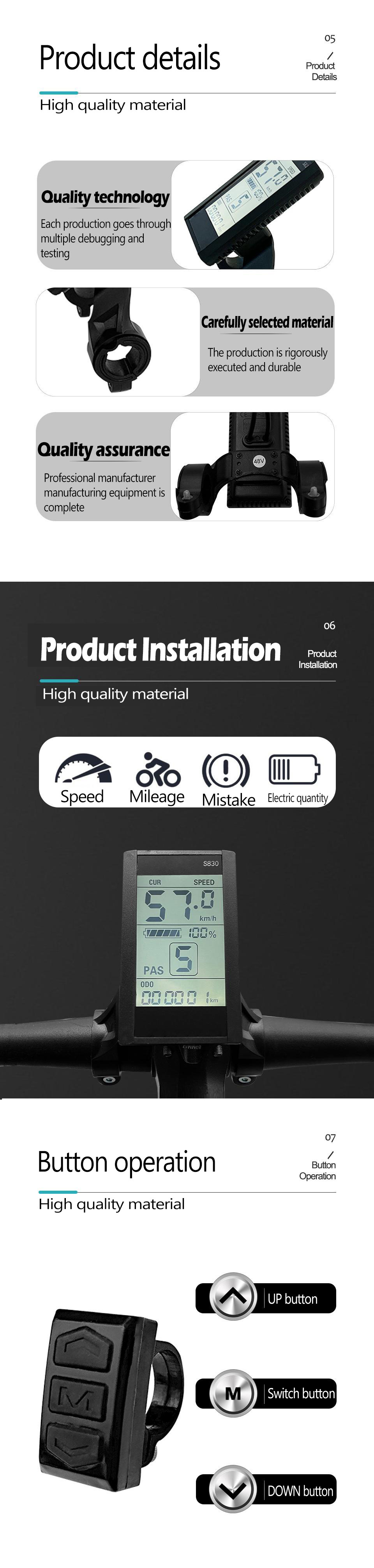Bicycle lithium battery modification accessories LCD-S830 electric scooter smart LCD meter/waterproof connector