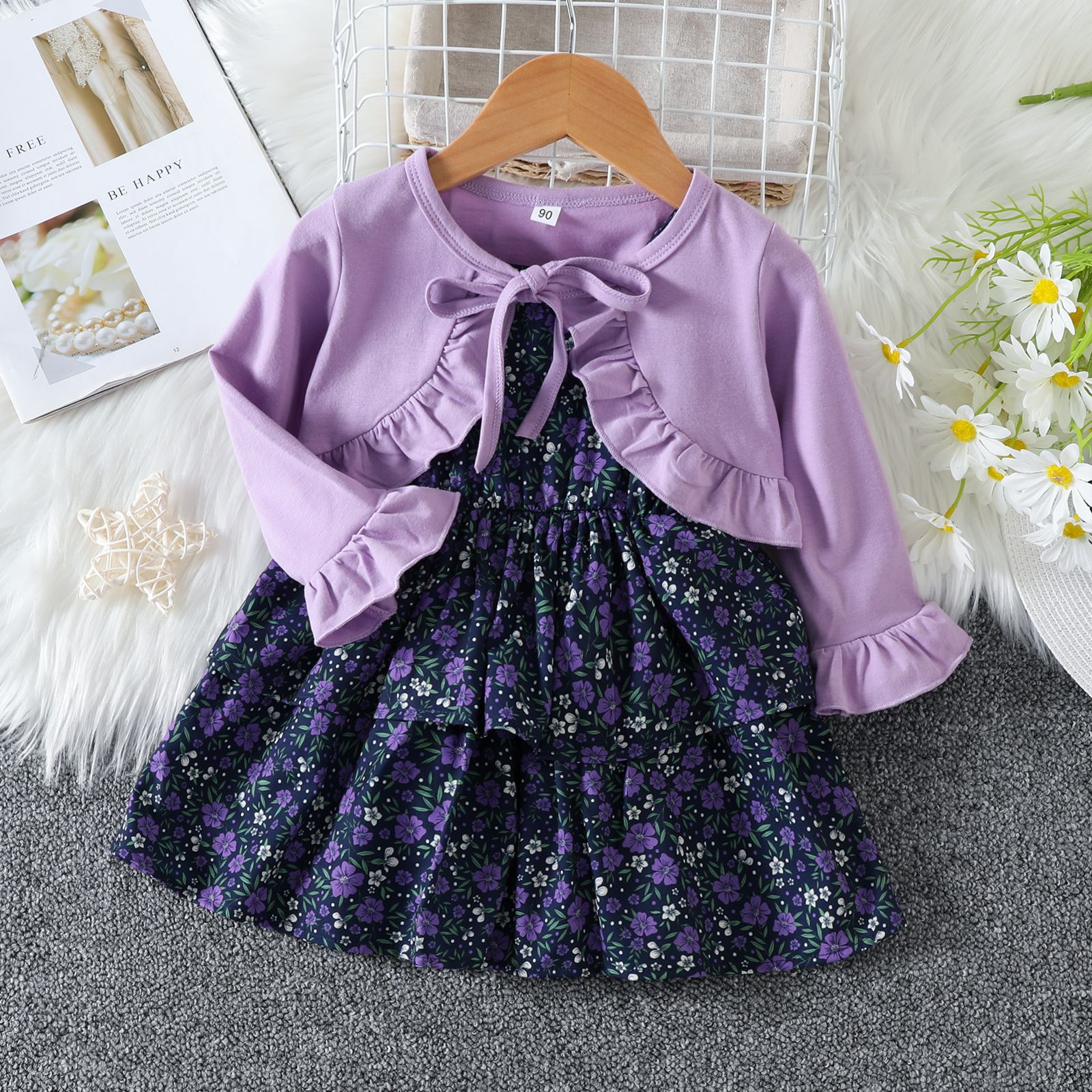 Mode Couleur Unie Fleur Impression Coton Filles Vêtements Ensembles display picture 2