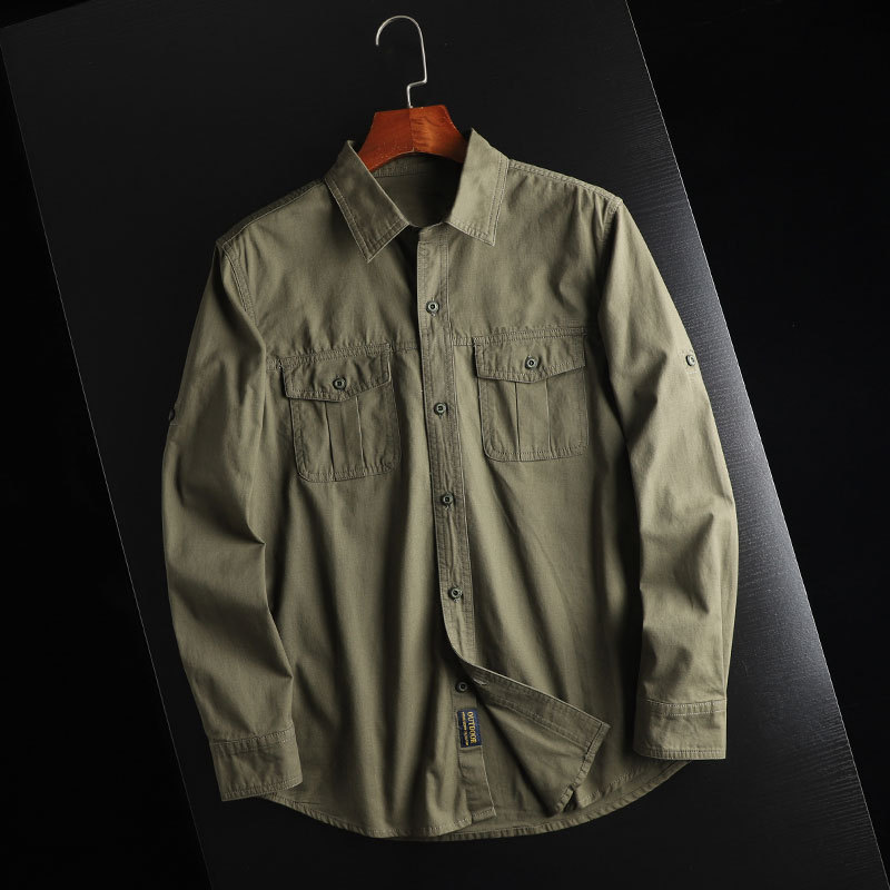 Herramientas de comercio exterior de Europa y Estados Unidos de bolsillo camisa chaqueta hombre camisa de manga larga chaqueta casual suelta chaqueta hombre