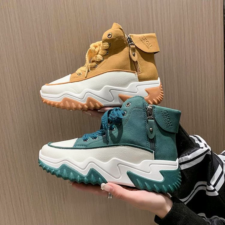 Корейские модные туфли на толстой подошве для миниатюрных женщин, новинка осени-зимы 2023 года, универсальные высокие кеды, стильная женская обувь для весны.