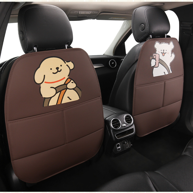 Cute Cartoon Anti-Kick Mat for Car Seat Back for Ladies, Anti-Dirt Mat for Car Seat Back with Storage Strap