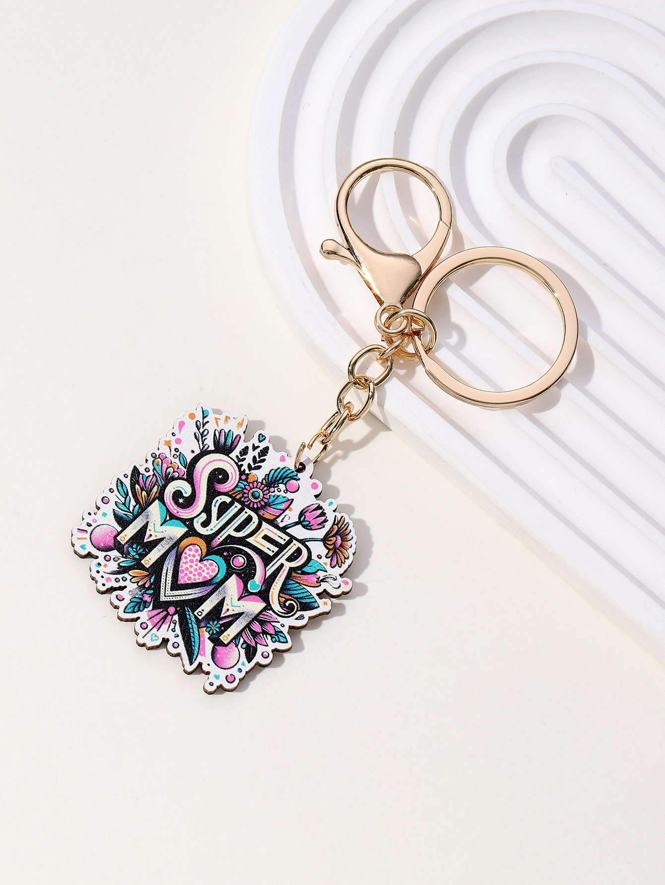 16g Weight Keychain Classification 1 Piece Quantity Daily Occasion Wood Material Mother'S Day Festival Letter, Flower Pattern Women's Gender Cute Style Cute Letter Flower Wood Mother'S Day Women's Keychain 13
