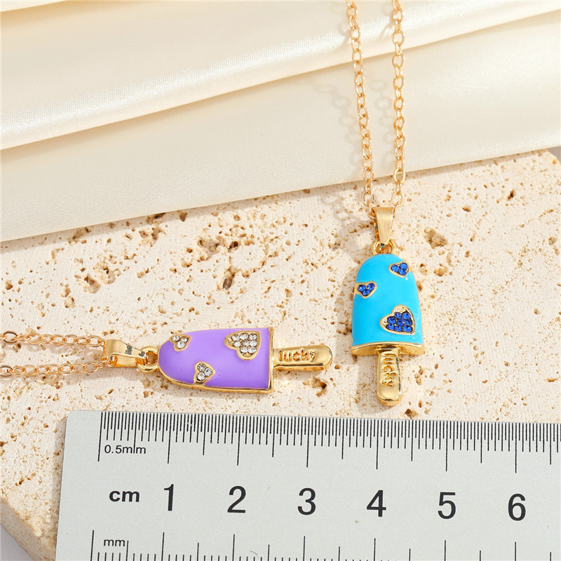 Korean Rhinestone Heart Ice Cream Necklace Cute Dripping Oil Pendant Necklace display picture 2
