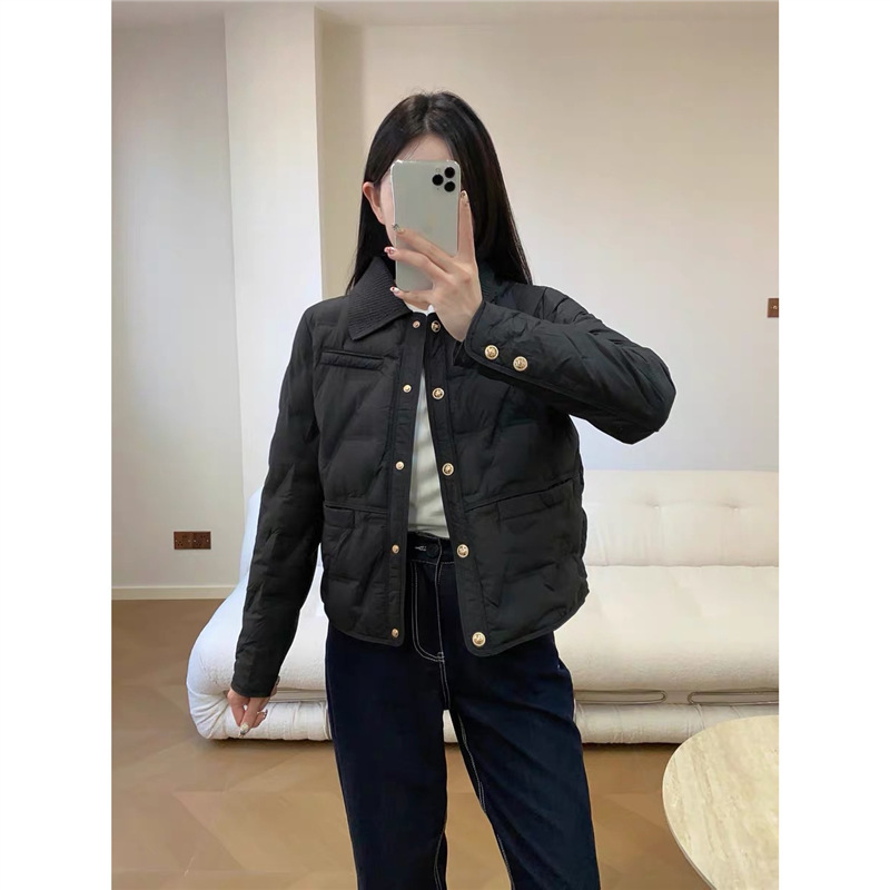 针织翻领羽绒服女2025秋冬新款小个子短款小香风上衣外套90白鸭绒|undefined