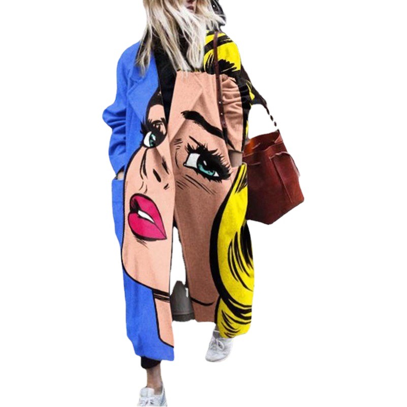 Abrigo de Lana Estampado para Mujer Poliéster Suelto para Moda Callejera