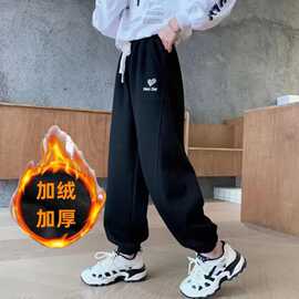 女童一体绒裤子儿童冬款休闲卫裤中大童秋冬季小女孩加绒运动长裤