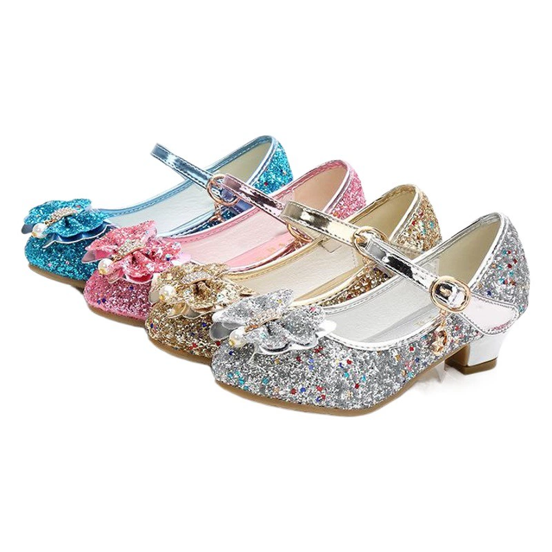 Детские туфли-принцессы на высоком каблуке, весна-осень 2025, новые, для выступлений, с кристаллами
