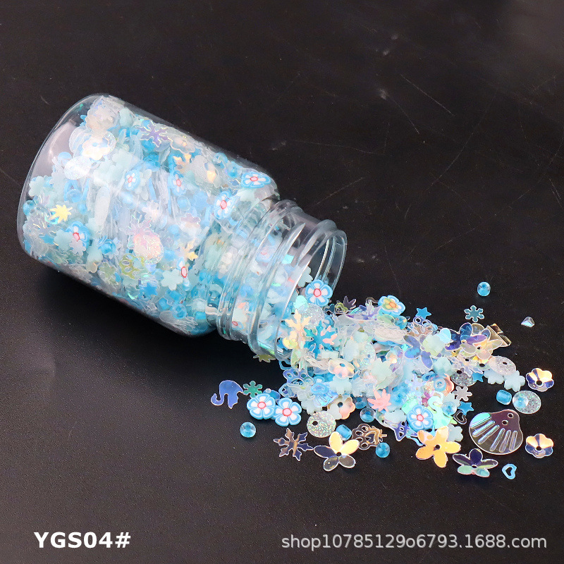 Internet celebridad efecto luminoso lentejuelas mixtas Concha mixta ciruela cóncava copo de nieve cuentas redondas DIY relleno Delgado