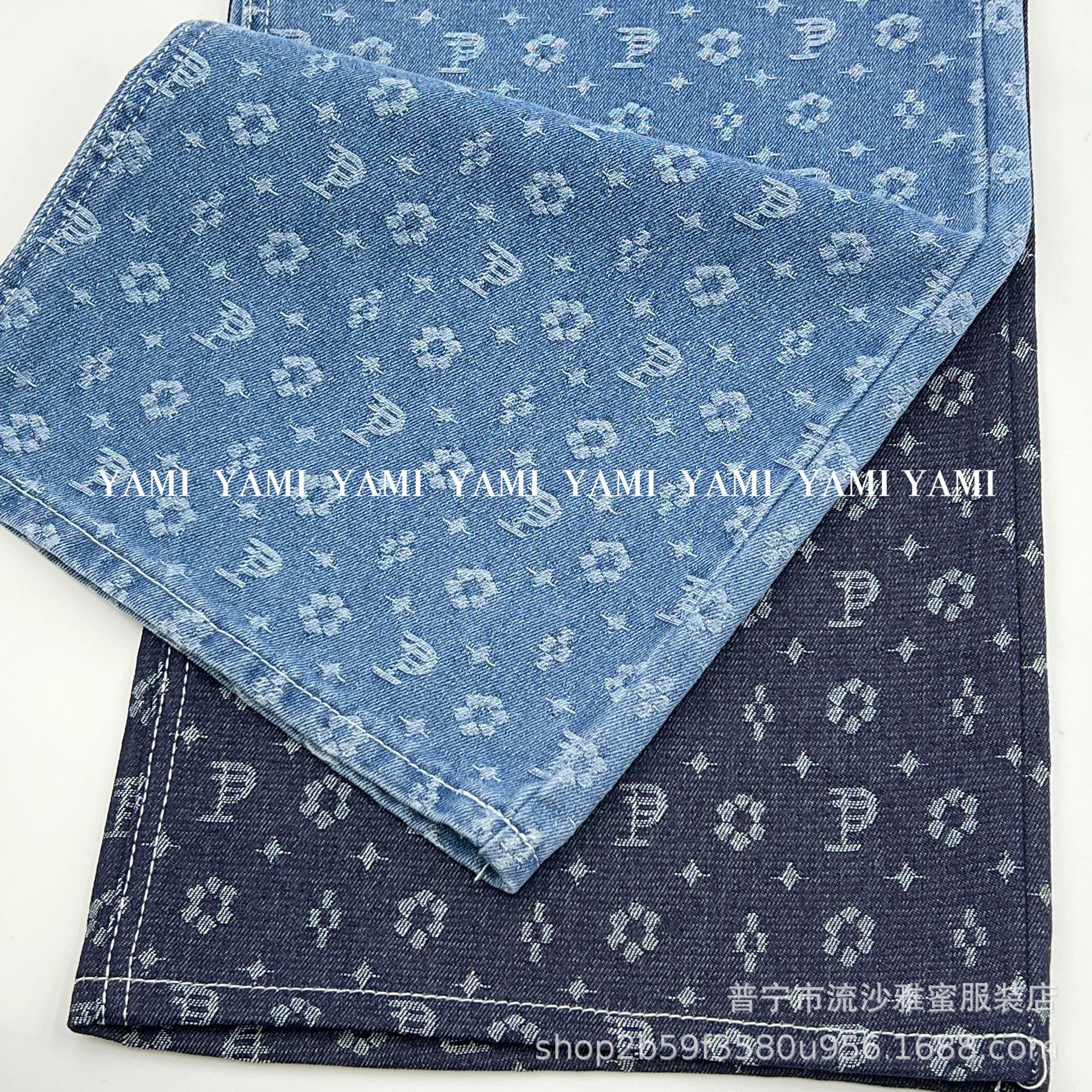 Tejido de denim Jacquard 10 letras de flores Jacquard tela de denim de tela de ropa bolsa de tela de denim