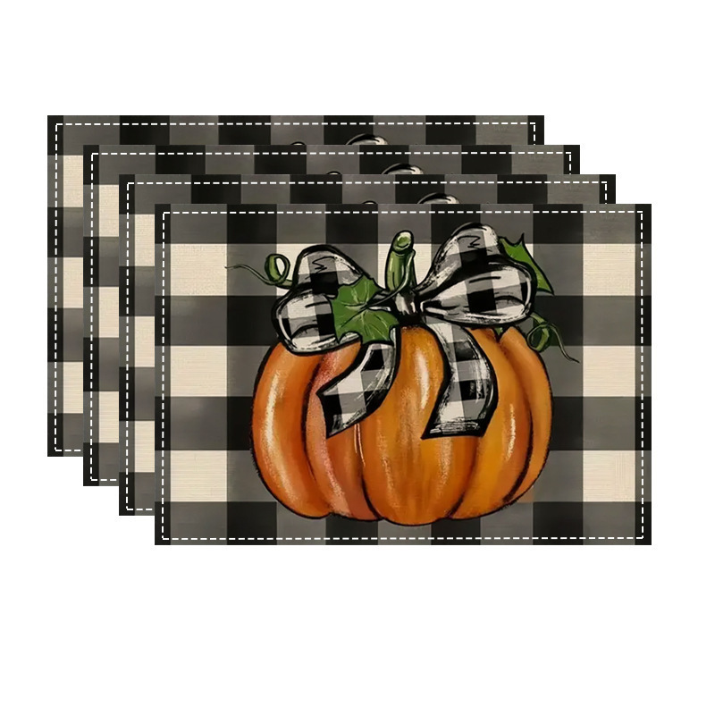 ハロウィン要素プリントテーブルマット感謝祭の雰囲気テーブル装飾リネンプレースマット食器断熱マット|undefined