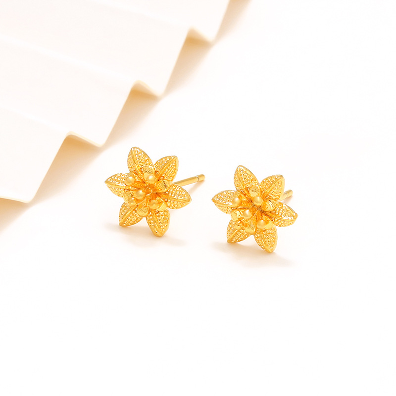 Pendientes de flores pequeñas chapados en oro – estilo femenino ins, bisutería delicada